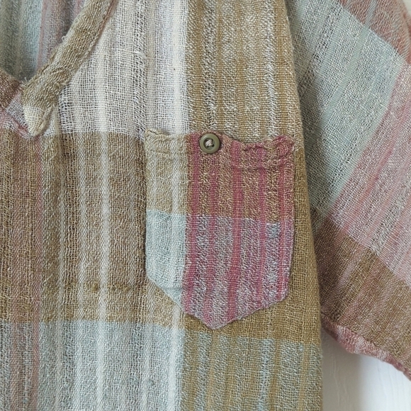 Casual Corner 70's Vintage Plaid Woven Gauze Short Dolman Sleeve V-neck Top S - Picture 6 of 10